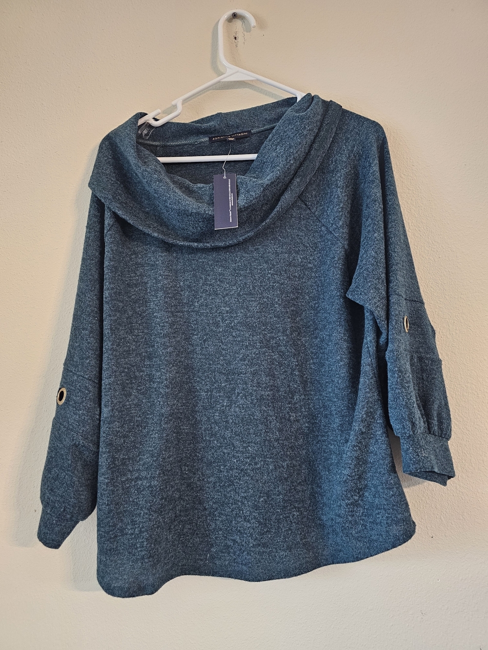 Adrienne Vittadini Teal Blue Cowl Neck Sweater